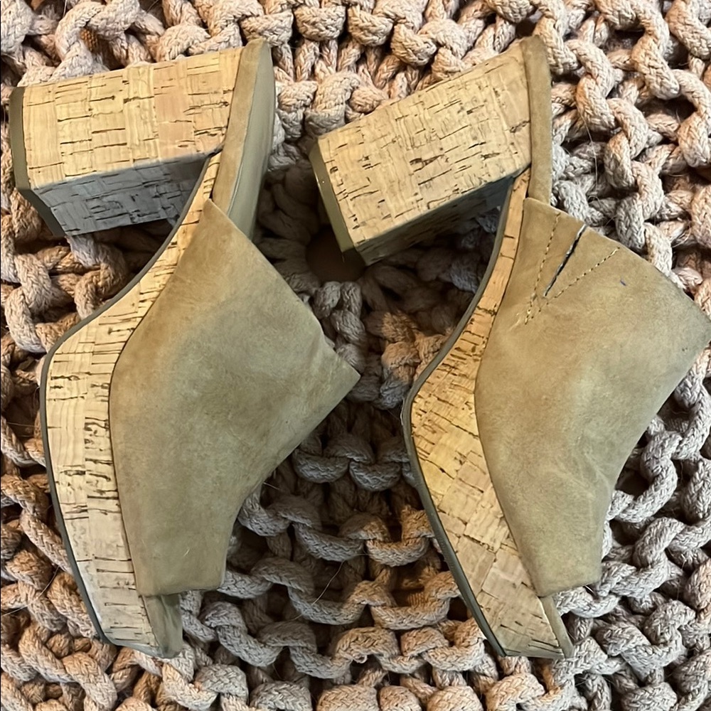 Universal Thread Tan Suede Mules with Cork Heels